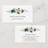 ピンクユニークブルー花プロフェッショナルヘアスタイリスト 名刺 (正面/裏面)