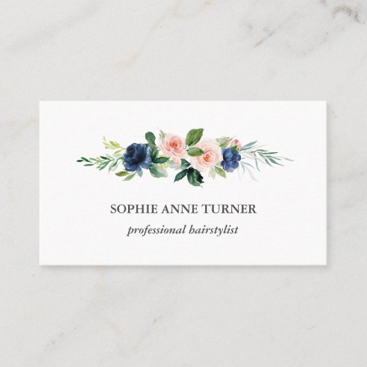 ピンクユニークブルー花プロフェッショナルヘアスタイリスト 名刺 (正面)