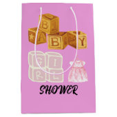 ピンクユニークベビーガールサイコロベビーシャワー抱き枕 ミディアムペーパーバッグ (正面)