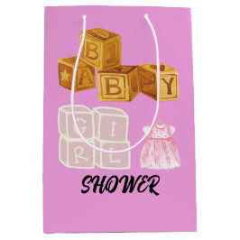 ピンクユニークベビーガールサイコロベビーシャワー抱き枕 ミディアムペーパーバッグ