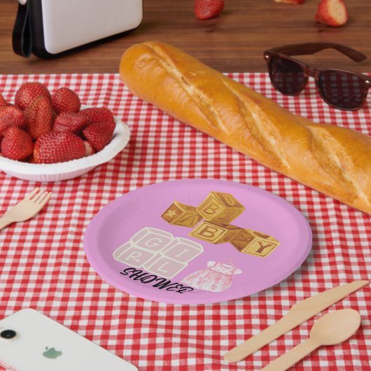 ピンクユニークベビーガールサイコロベビーシャワー ペーパープレート (ピクニック)