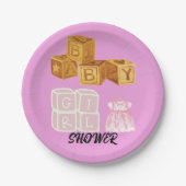 ピンクユニークベビーガールサイコロベビーシャワー ペーパープレート (正面)