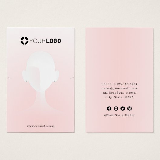 ピンクユニークポートレートカスタムロゴのイヤリングディスプレイ (正面&裏面)