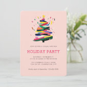 ピンクユニークモダンクリスマスツリーホリデーパーティー 招待状 (スタンド正面)