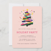 ピンクユニークモダンクリスマスツリーホリデーパーティー 招待状 (正面)