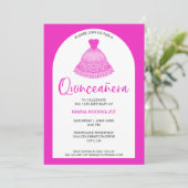 ピンクユニークモダングウンキンセアネラお祝い 招待状 (スタンド正面)