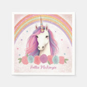 ピンクユニークユニコーン,バラ,レインボーバースデーパーティー スタンダードカクテルナプキン (正面)