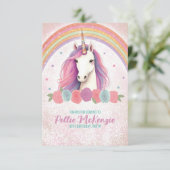 ピンクユニークユニコーン,バラ,レインボー誕生日 サンキューカード (スタンド正面)