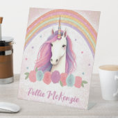 ピンクユニークユニコーン，バラ，レインボー誕生日 台座サイン (インサイチュ)