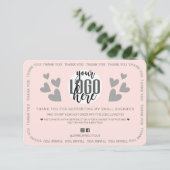 ピンクユニーク縁どハートのロゴカスタマーに感謝 サンキューカード (スタンド正面)