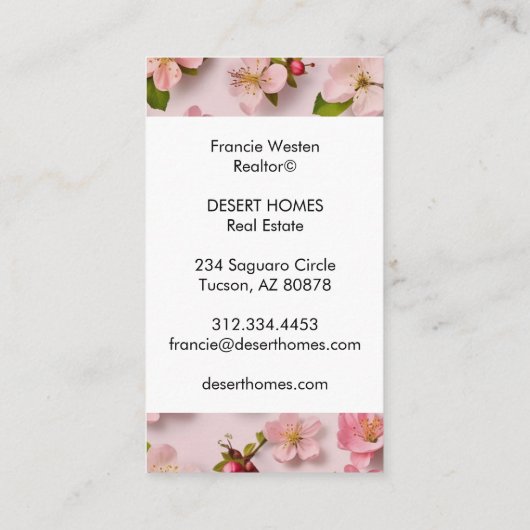 ピンクユニーク花模様花文写真 名刺 (裏面)