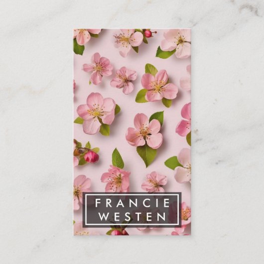 ピンクユニーク花模様花文写真 名刺 (正面)