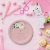 ピンクユニーク赤面フローラ金ゴールドクロスバプテスマ ペーパープレート (パーティー)