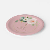 ピンクユニーク赤面フローラ金ゴールドクロスバプテスマ ペーパープレート (アングル)