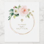 ピンクユニーク赤面フローラ金ゴールドクロスバプテスマ ワインラベル (シングルラベル)