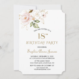 ピンクユニーク赤面金ゴールド花18誕生日 招待状