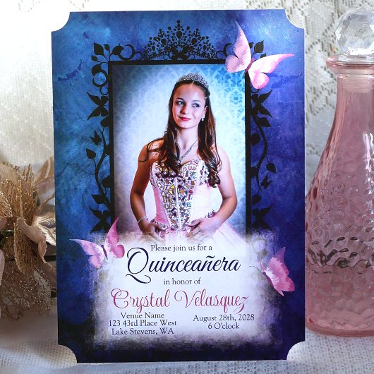 ピンクユニーク、ブルーキンセアニェラヴィンテージ蝶 招待状