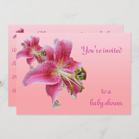 ピンクユリのベビーシャワーの花柄の招待状 招待状 (正面/裏面)