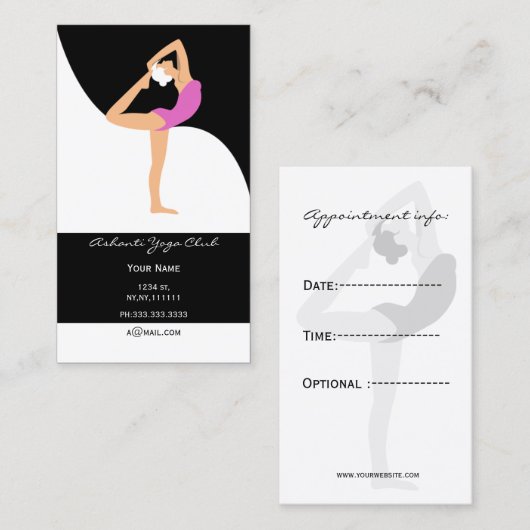 ピンクヨガの名刺 予約カード (正面/裏面)