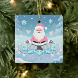 ピンクヨガサンタの瞑想クリスマス セラミックオーナメント