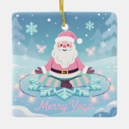ピンクヨガサンタの瞑想クリスマス セラミックオーナメント