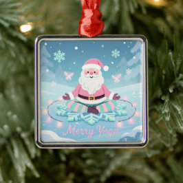 ピンクヨガサンタの瞑想クリスマス メタルオーナメント