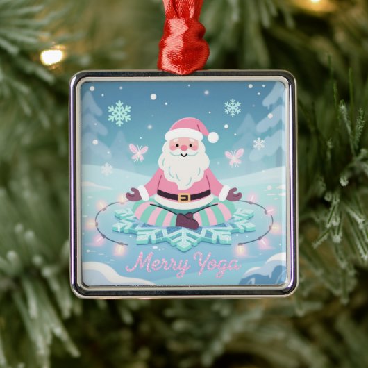 ピンクヨガサンタの瞑想クリスマス メタルオーナメント (ツリー)