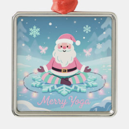 ピンクヨガサンタの瞑想クリスマス メタルオーナメント