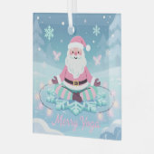 ピンクヨガサンタの瞑想 クリスマス ガラスオーナメント (正面左)
