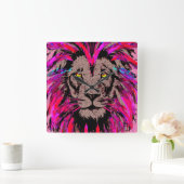 ピンクライオンヘッドライオン顔ポートレートスケッチテルマ スクエア壁時計 (ホーム)