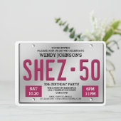 ピンクライセンスプレート50バースデーパーティ招待状 招待状 (スタンド正面)