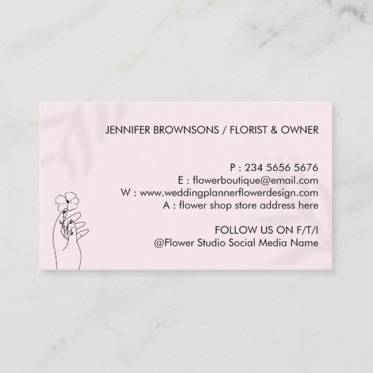 ピンクライトシンプルハンドホールフラワービジネス 名刺 (裏面)