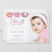 ピンクライトドーナツ誕生日招待状と写真 招待状 (正面)