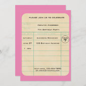 ピンクライブラリカード誕生日 招待状 (正面/裏面)