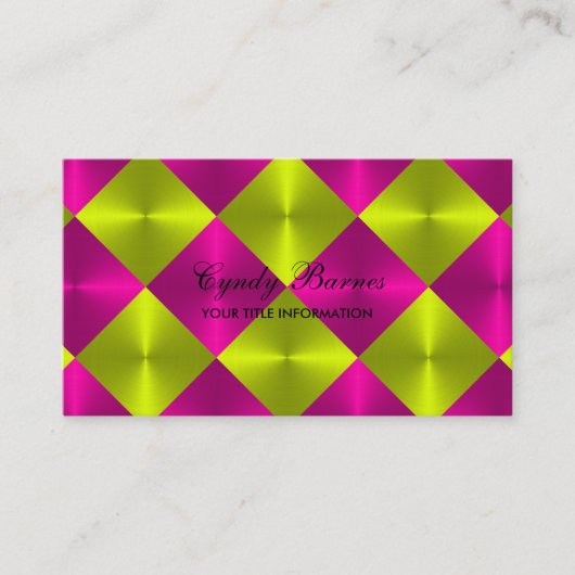 ピンクライムメタリックルックダイヤモンドタイル 名刺 (正面)
