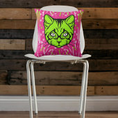 ピンクライム白黒可愛モダンい猫カラフル クッション