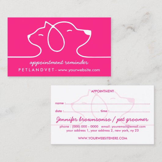 ピンクラインロゴキャットドッグペットアポイントメント 名刺 (正面/裏面)