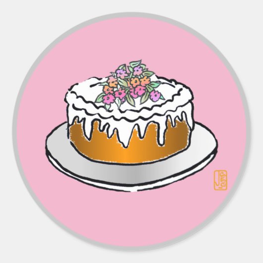 ピンクラウンドステッカーのケーキ ラウンドシール (正面)