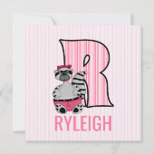 ピンクラクーンレターR子供の誕生日パーティー 招待状 (正面)