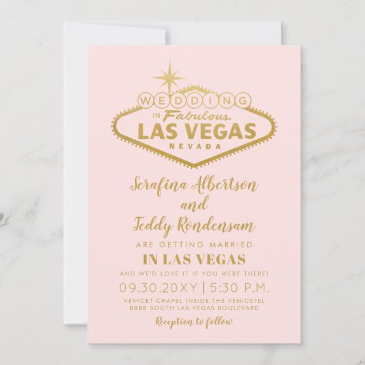 ピンクラスベガス素晴らしい目的地の結婚式 招待状 (正面)