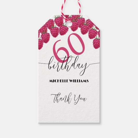 ピンクラズベリーウォーターカラーアートカリグラフィー誕生日 ギフトタグ (正面)