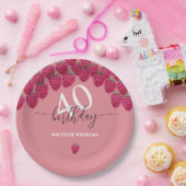 ピンクラズベリーウォーターカラーアートカリグラフィー誕生日 ペーパープレート (パーティー)