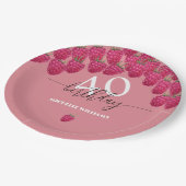 ピンクラズベリーウォーターカラーアートカリグラフィー誕生日 ペーパープレート (アングル)