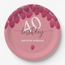 ピンクラズベリーウォーターカラーアートカリグラフィー誕生日 ペーパープレート