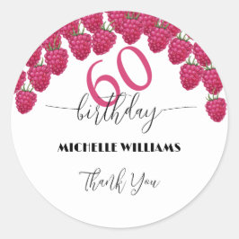 ピンクラズベリーウォーターカラーアートカリグラフィー誕生日 ラウンドシール