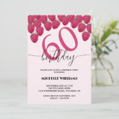 ピンクラズベリーウォーターカラーアートカリグラフィー誕生日 招待状 (スタンド正面)