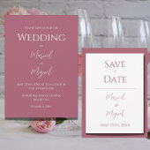 ピンクラズベリーエレガモダンントウェディング 招待状