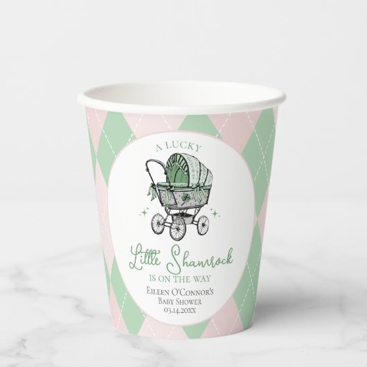 ピンクラッキーリトルシャームロックSt patricksベビーシャワー 紙コップ (正面)