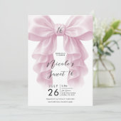 ピンクラッフルカスケードボウエレガントスウィート16パーティー 招待状 (スタンド正面)