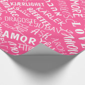 ピンクラップ紙と多言語ラブ文字 ラッピングペーパー (角)